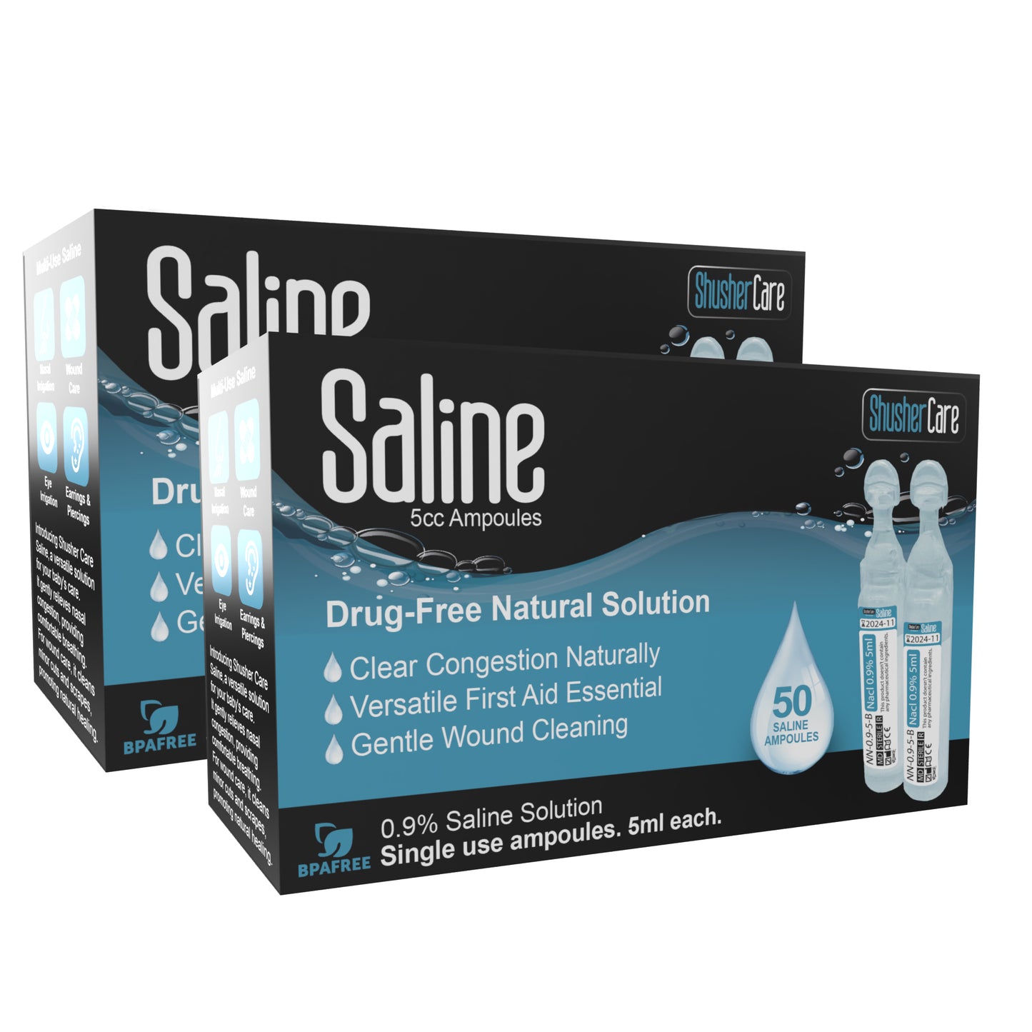 Shusher Care Saline 100 Ct 5cc Ampoules