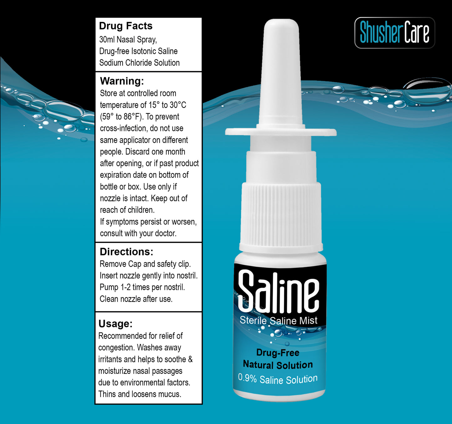 Shusher Care Saline 30mL Pump Spray