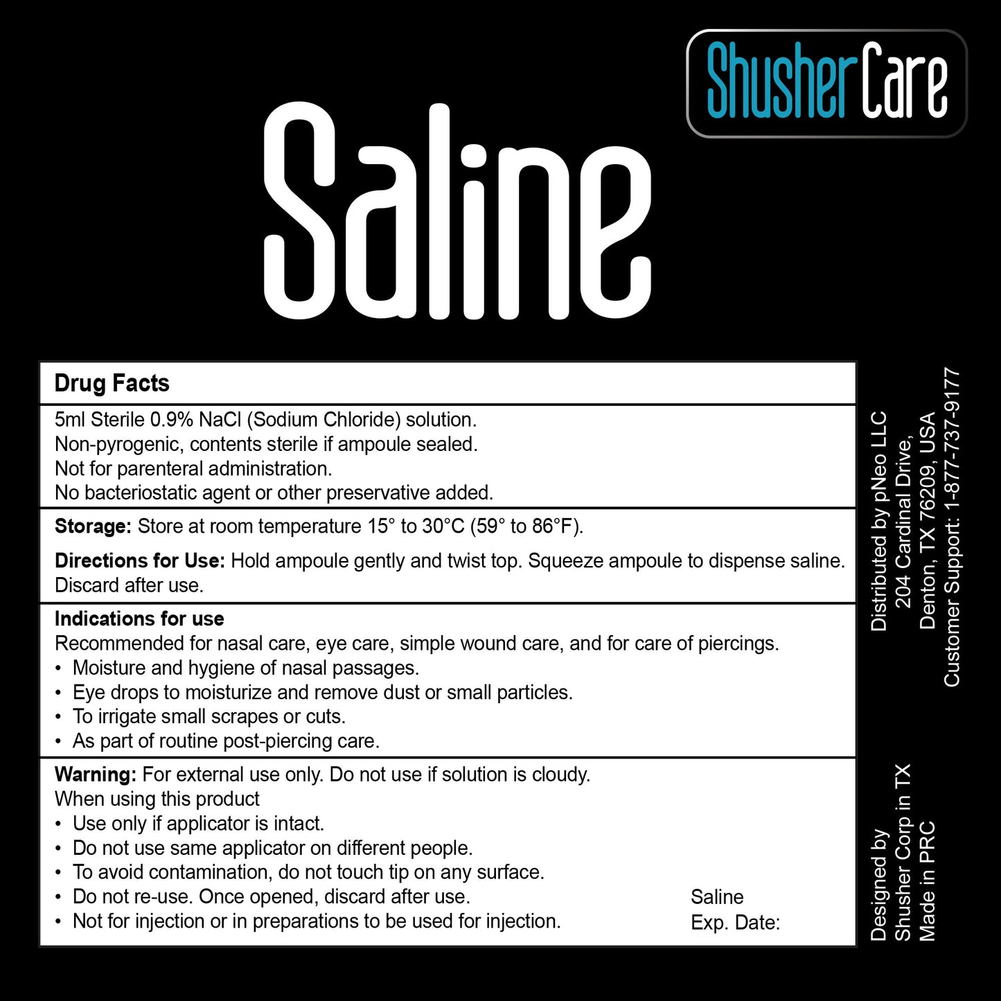 Shusher Care Saline 50ct 5cc Ampoules